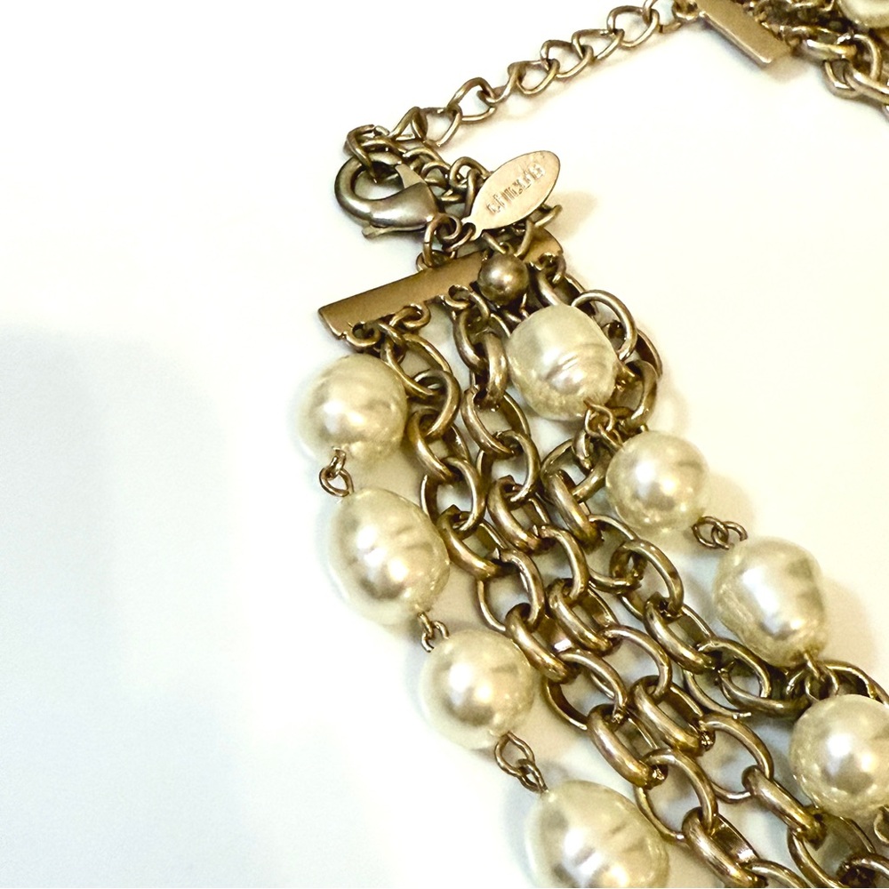 Chico's Faux Pearl Gold Chain Layered Statement Necklace - Picture 7 of 7